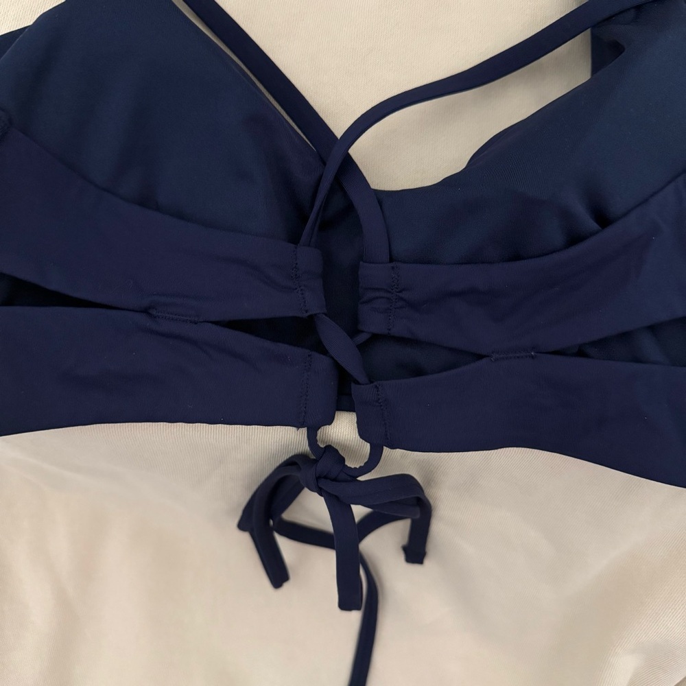 Athleta Triangle Bikini Top Strappy Back Adjustable Padded Navy Blue Size Large - Picture 8 of 8
